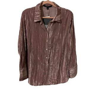 NWT Marc New York Crinkled‎ Velvet Fabric Collared Button Up Shirt in Mauve Pink